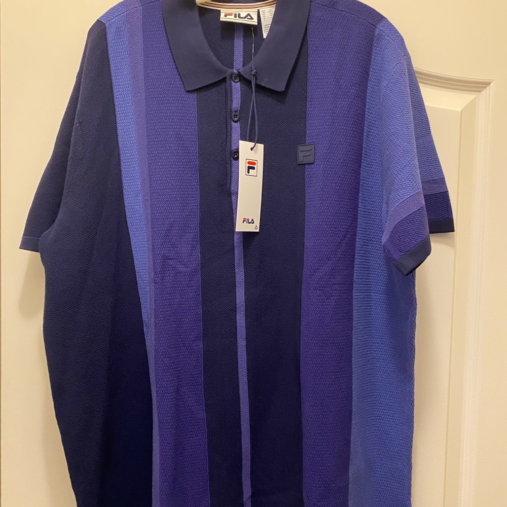 Fila Men's Polo with Navy and Blue Stripes